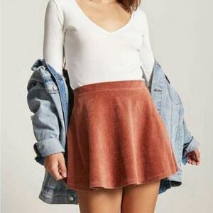 Forever 21 Corduroy Skater Mini Skirt Size Small in Copper Brown